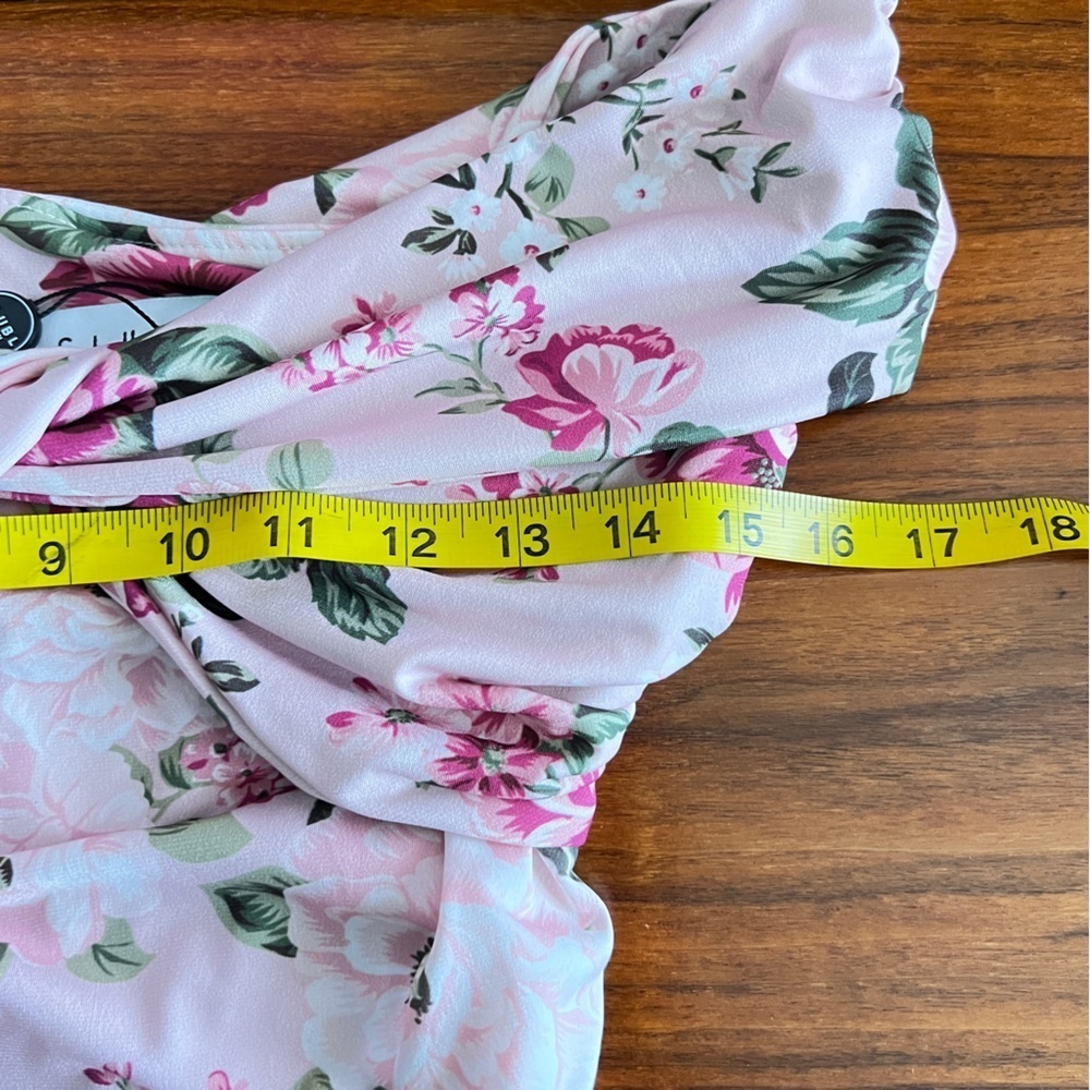 Pink Floral Off Shoulder Ruched Maternity Midi Dress size 6 - Picture 12 of 16